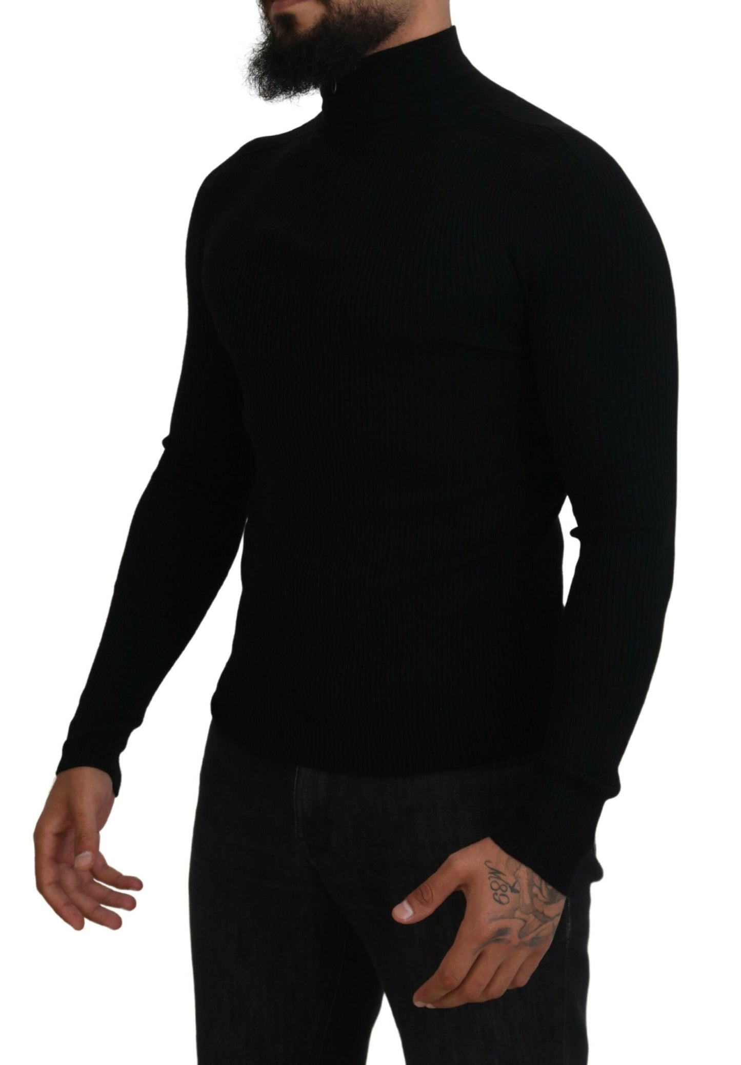 Dolce & Gabbana Elegant Sort Uld Halv Lynlås Rullekravetrøje