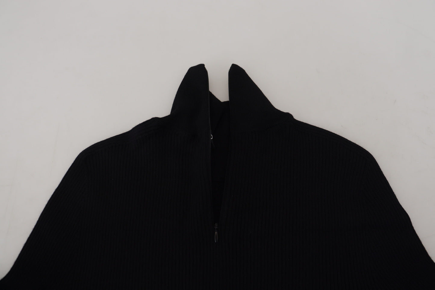 Dolce & Gabbana Elegant Sort Uld Halv Lynlås Rullekravetrøje