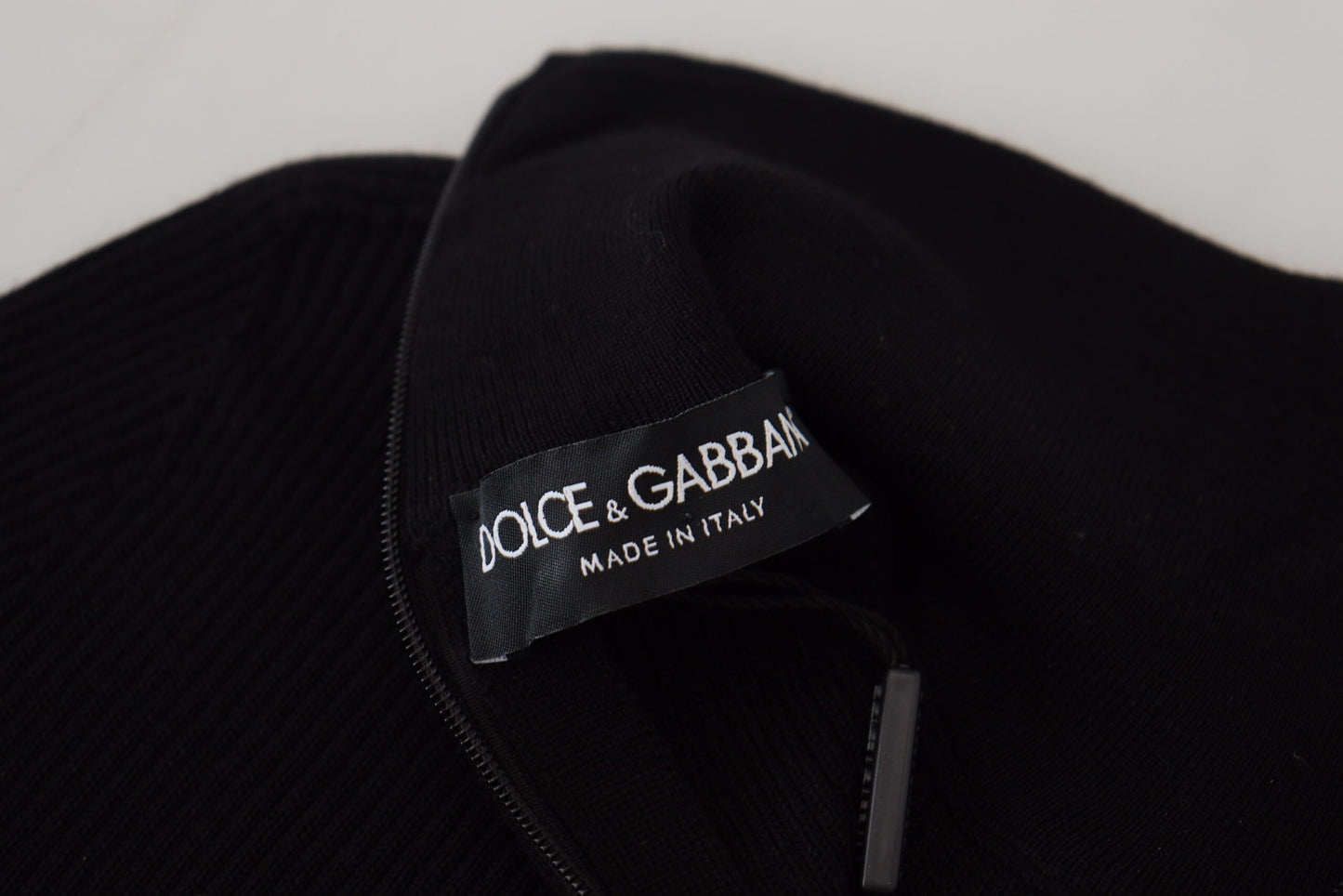Dolce & Gabbana Elegant Sort Uld Halv Lynlås Rullekravetrøje