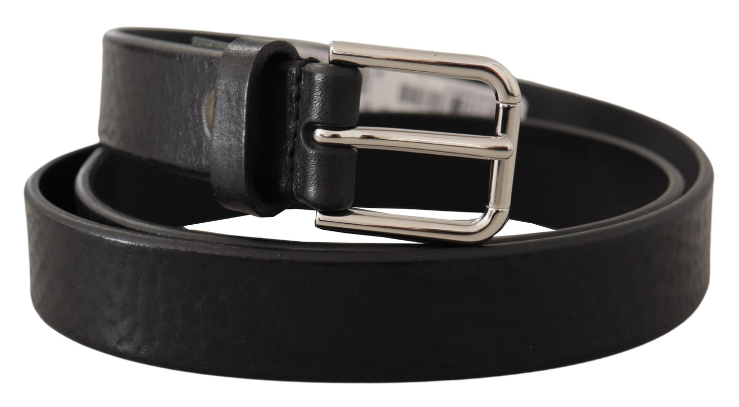 Dolce & Gabbana Elegant Sort Læderbælte med Metalspænde