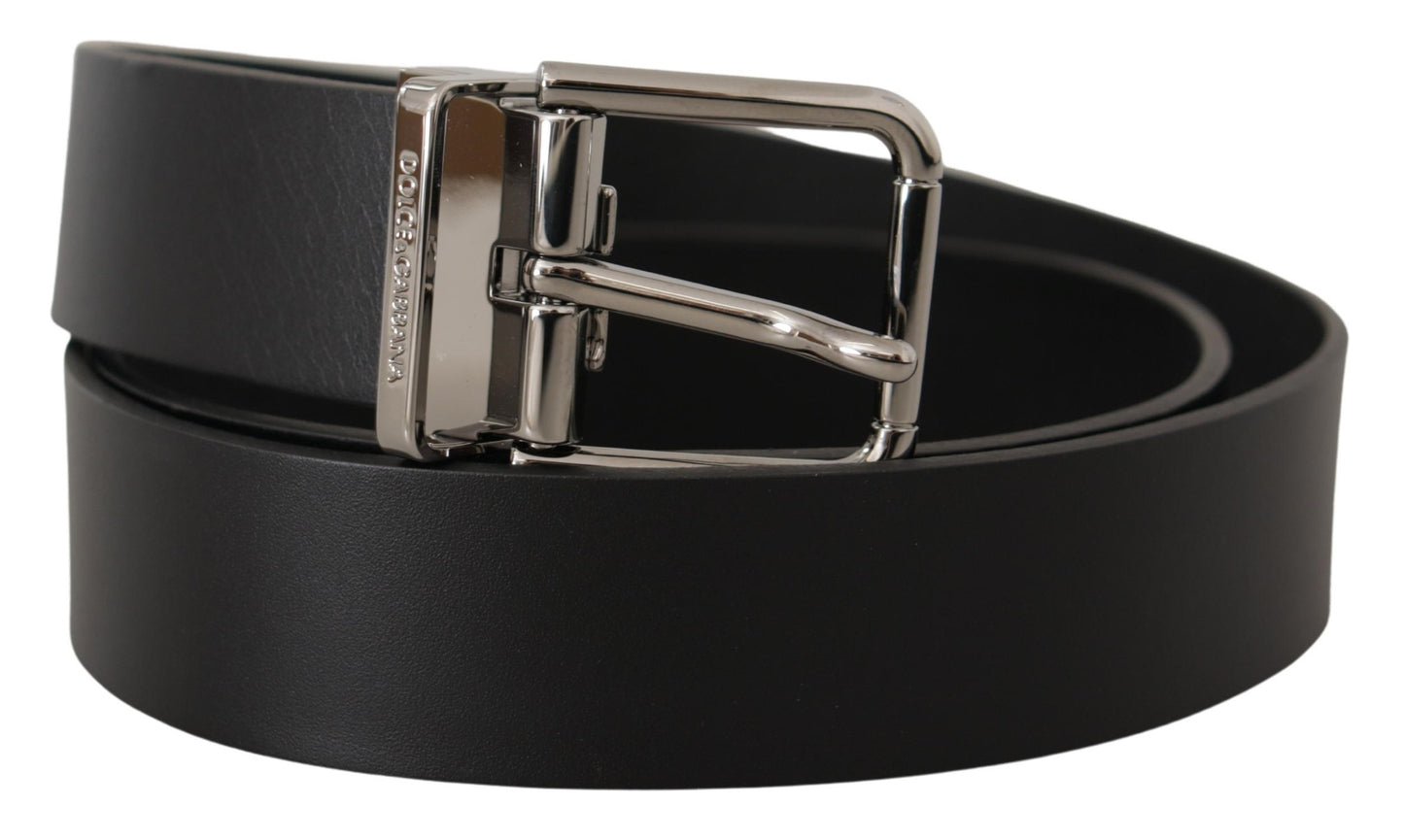 Dolce & Gabbana Elegant Sort Læderbælte med Metalspænde