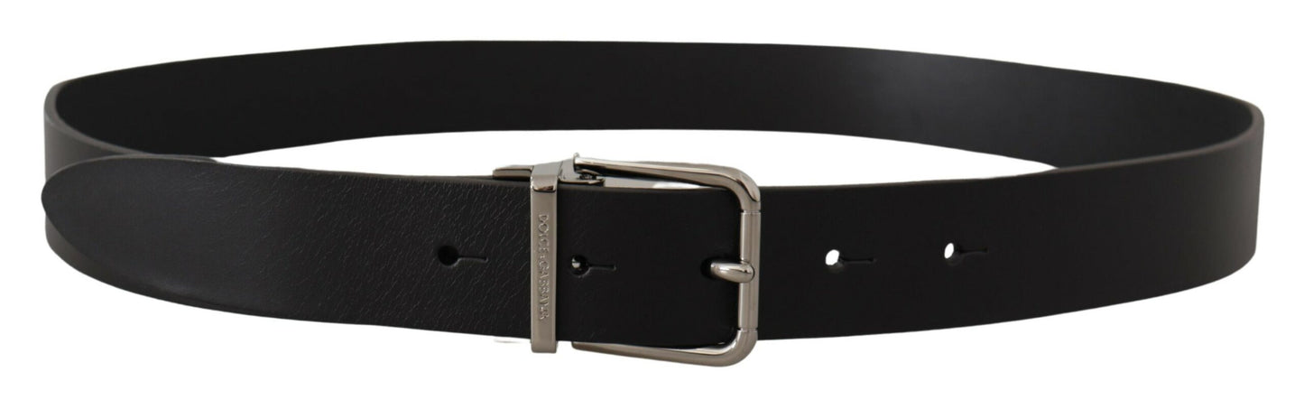 Dolce & Gabbana Elegant Sort Læderbælte med Metalspænde