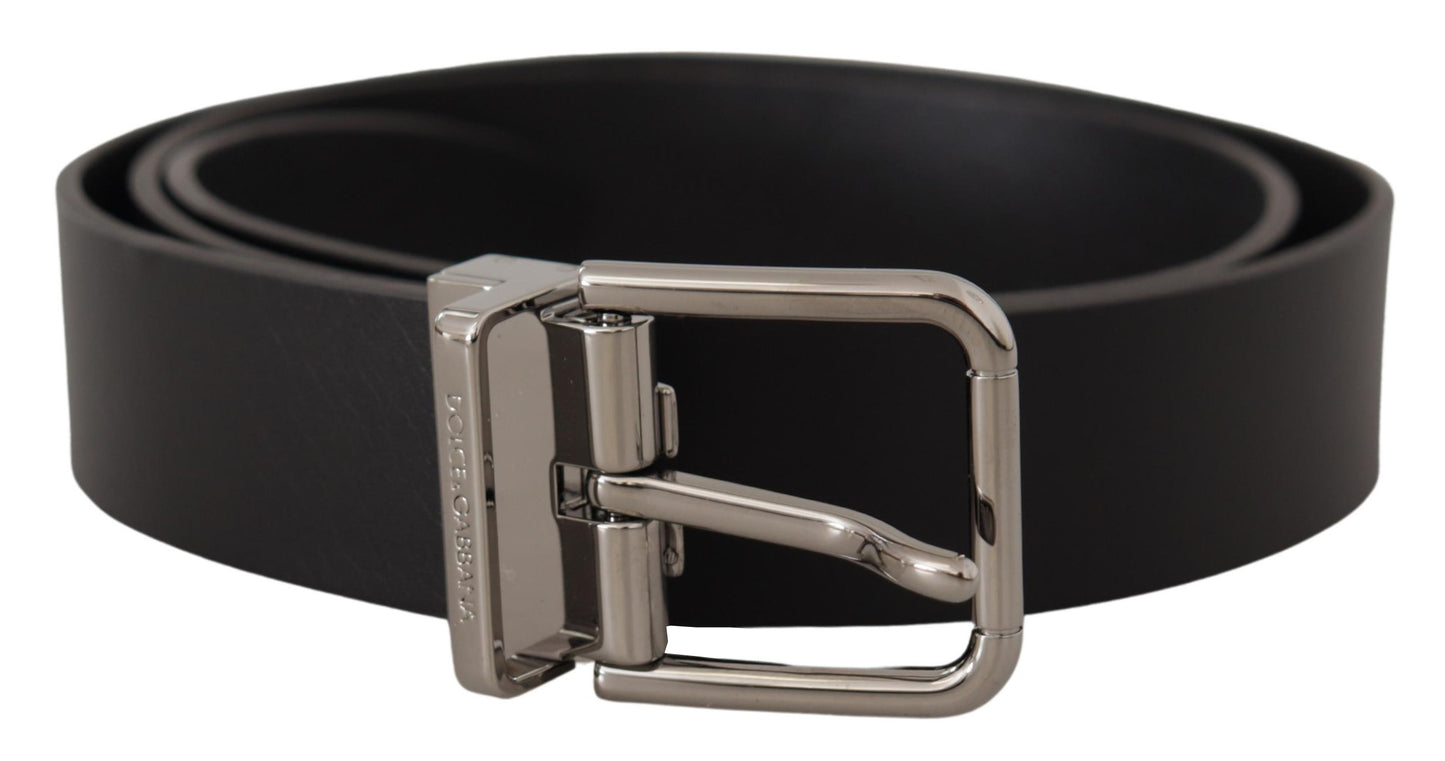Dolce & Gabbana Elegant Sort Læderbælte med Metalspænde