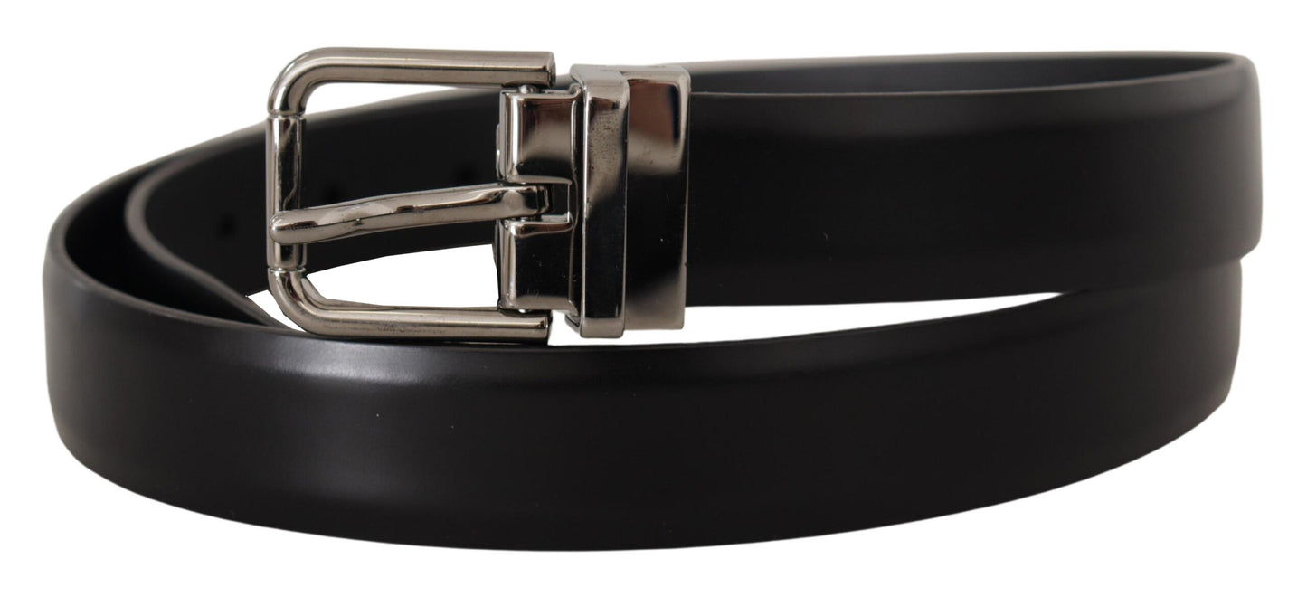Dolce & Gabbana Elegant Sort Læderbælte med Metalspænde