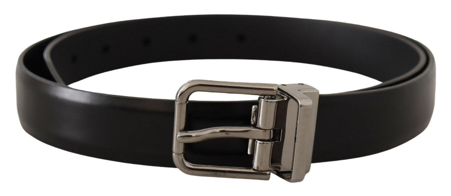Dolce & Gabbana Elegant Sort Læderbælte med Metalspænde