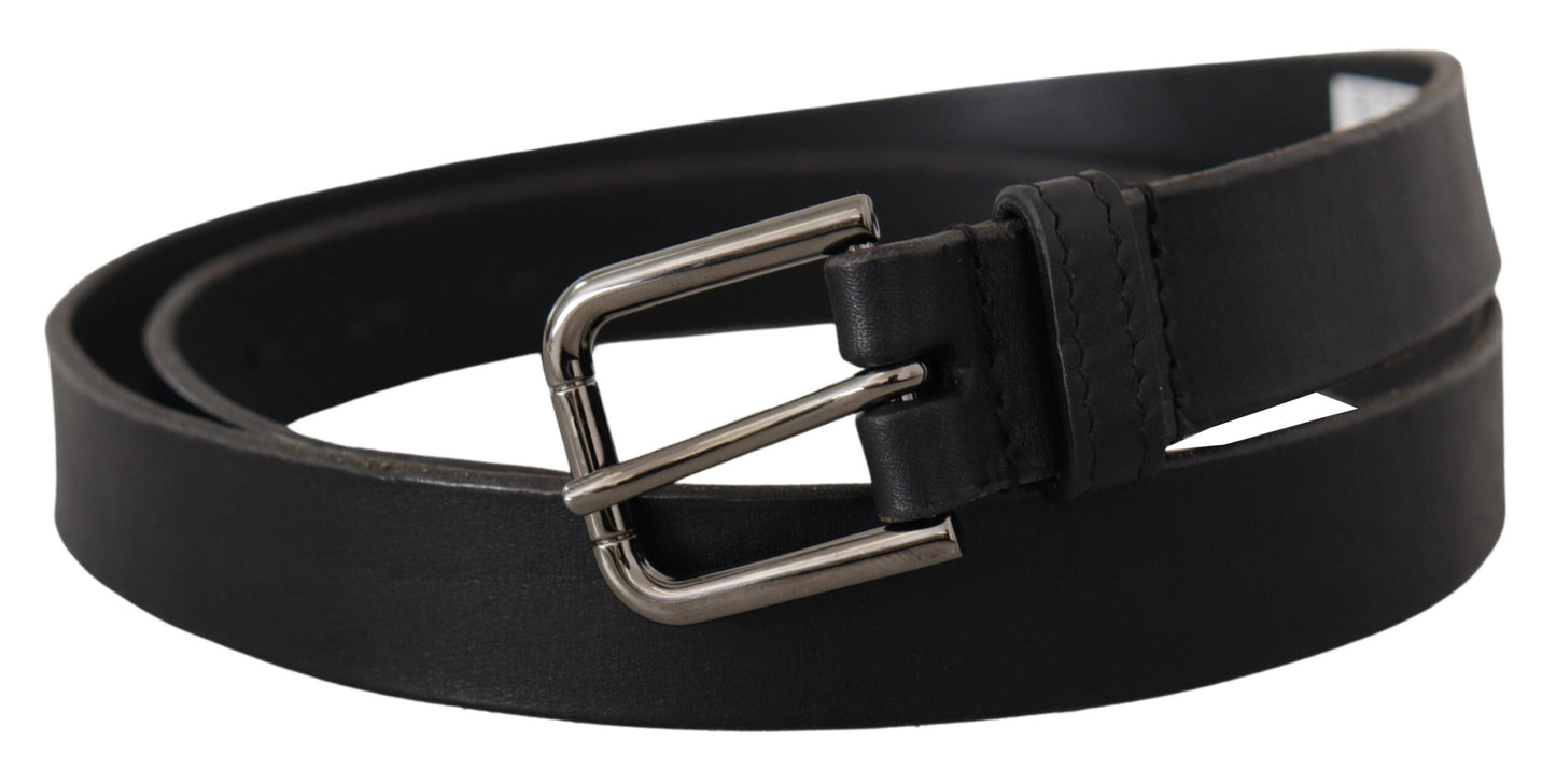 Dolce & Gabbana Elegant Sort Læderbælte med Metalspænde