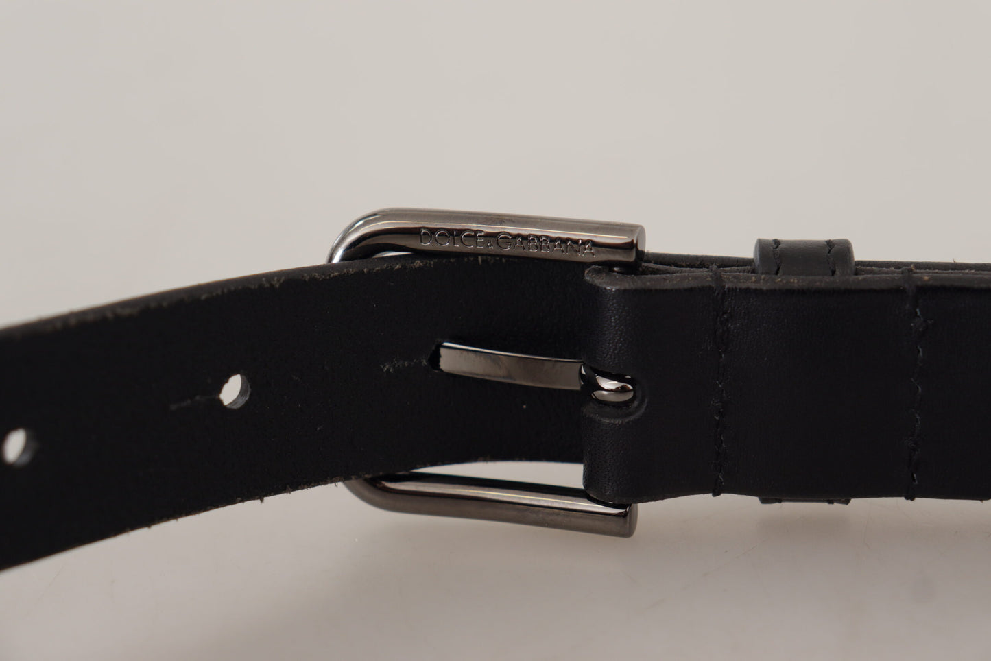 Dolce & Gabbana Elegant Sort Læderbælte med Metalspænde