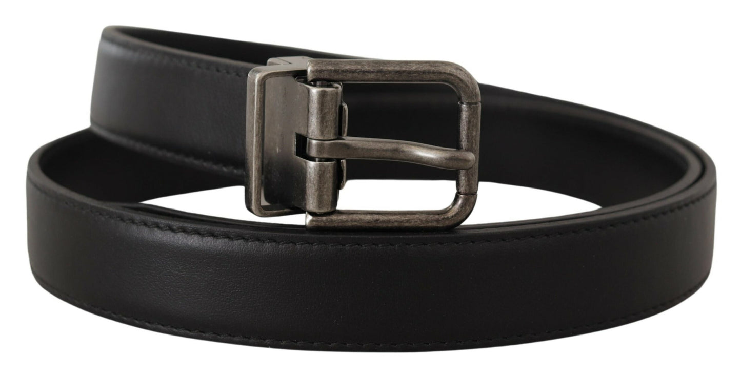 Dolce & Gabbana Elegant Sort Læderbælte med Metalspænde