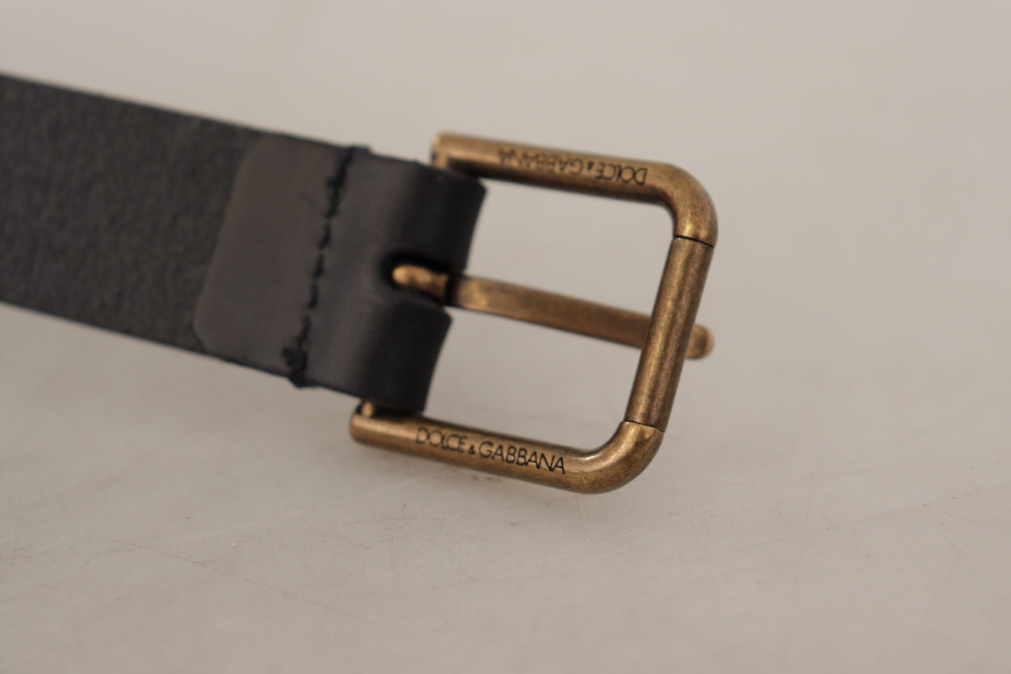 Dolce & Gabbana Elegant Sort Læderbælte med Metalspænde