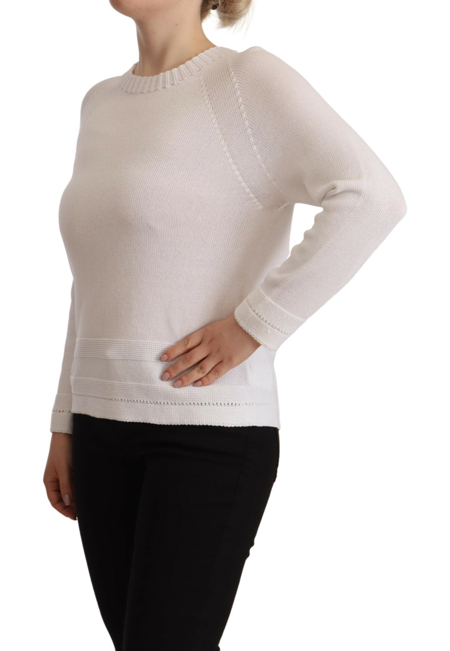 Alpha Studio Elegant Hvid Bomulds Pullover