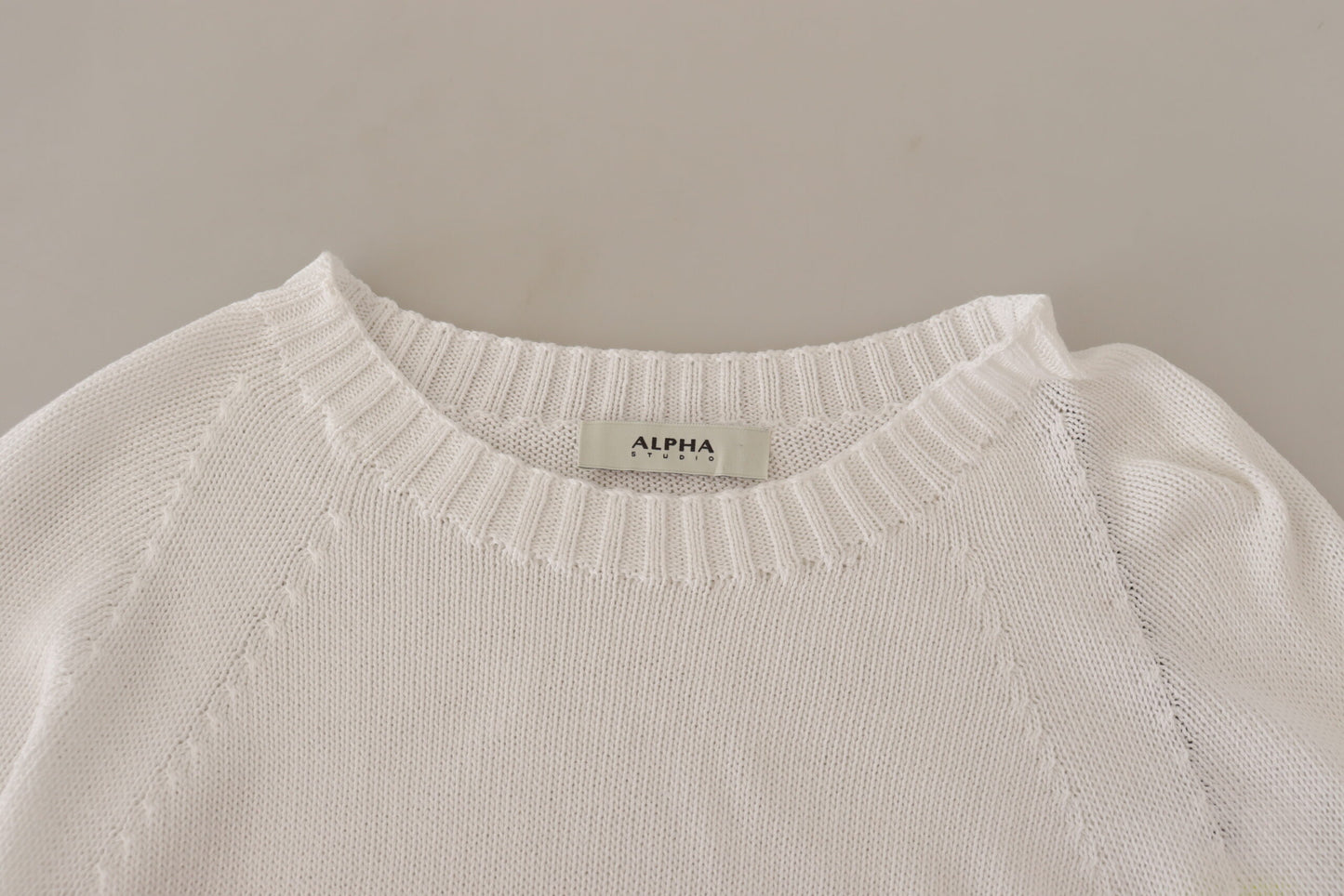 Alpha Studio Elegant Hvid Bomulds Pullover