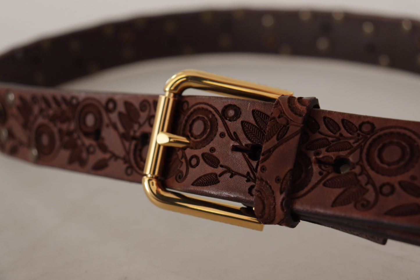 Dolce & Gabbana Elegant Læderbælte med Graveret Spænde