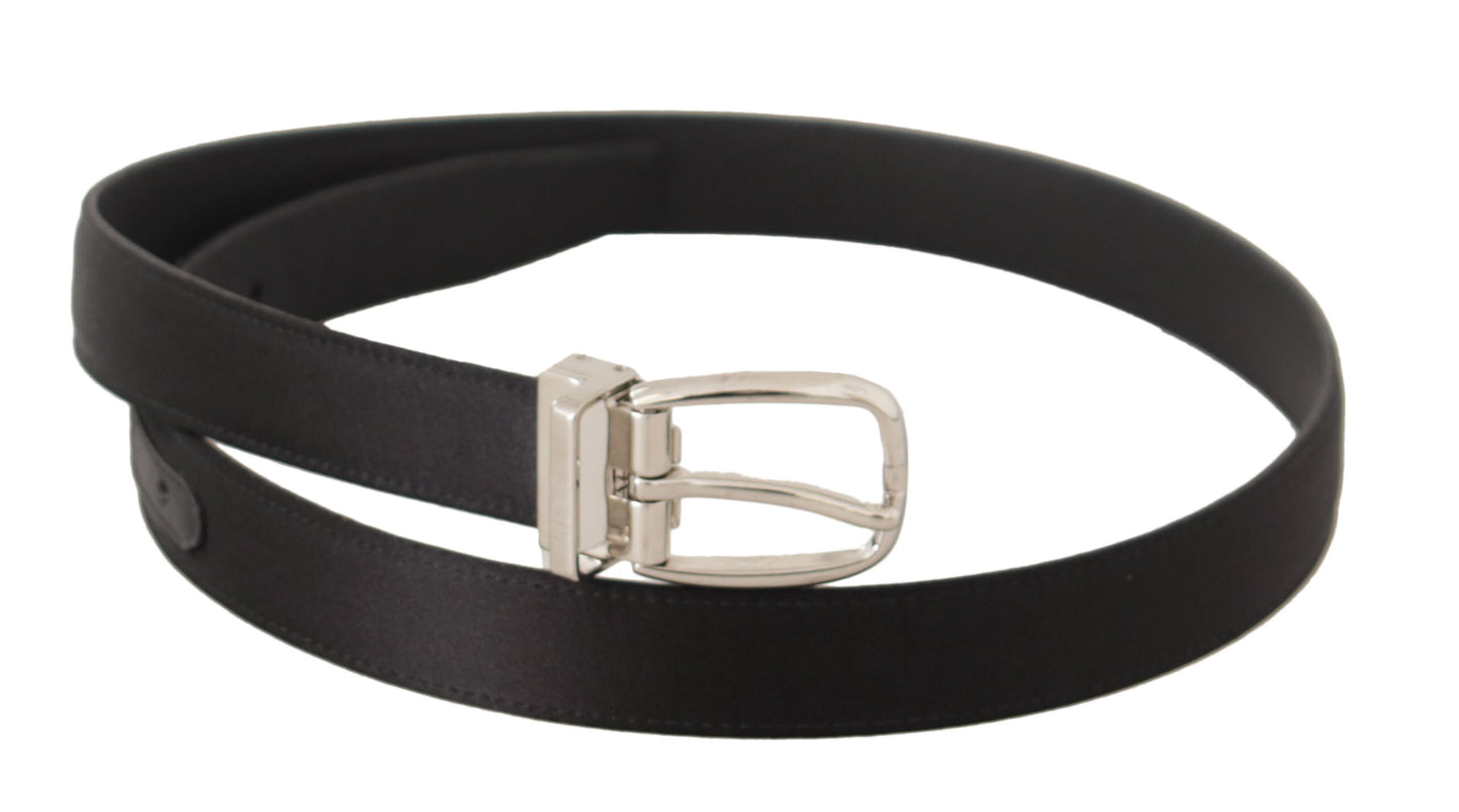 Dolce & Gabbana Elegant Sort Læder-Kanvas Designerbælte