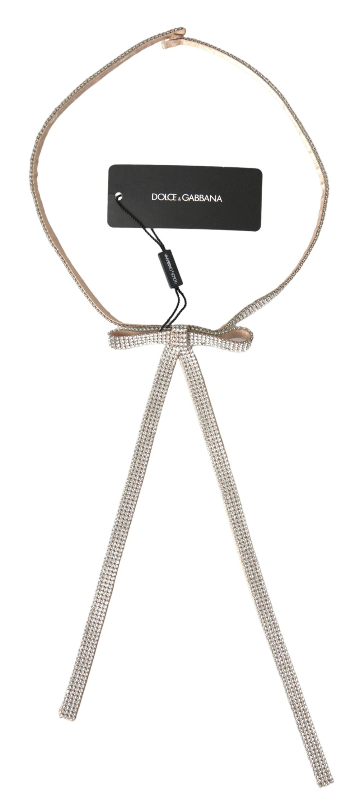 Dolce & Gabbana Elegant Krystal Skinny Silkebælte med Sløjfe