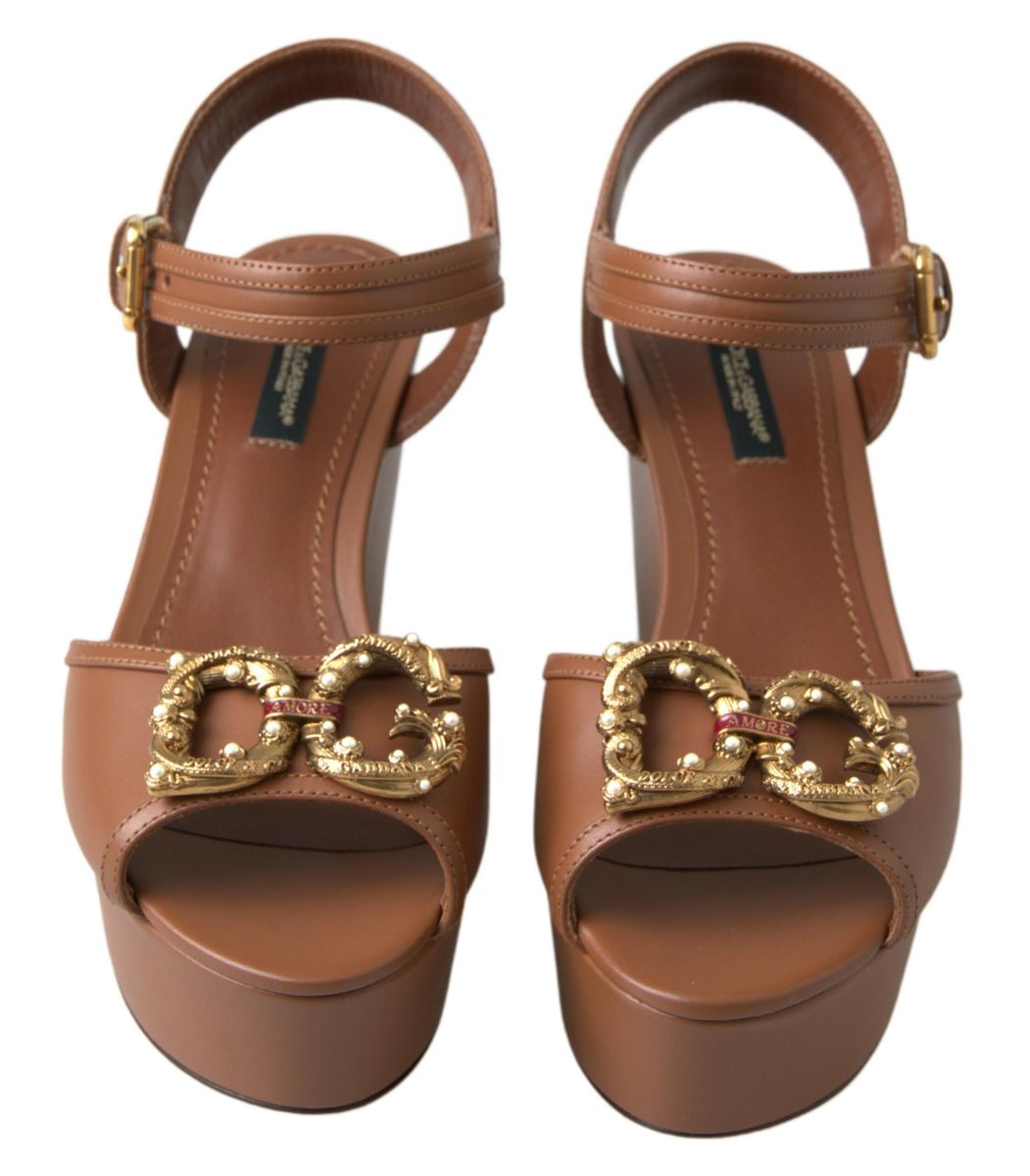 Dolce & Gabbana Chic brune læderkilehæler med ankelrem