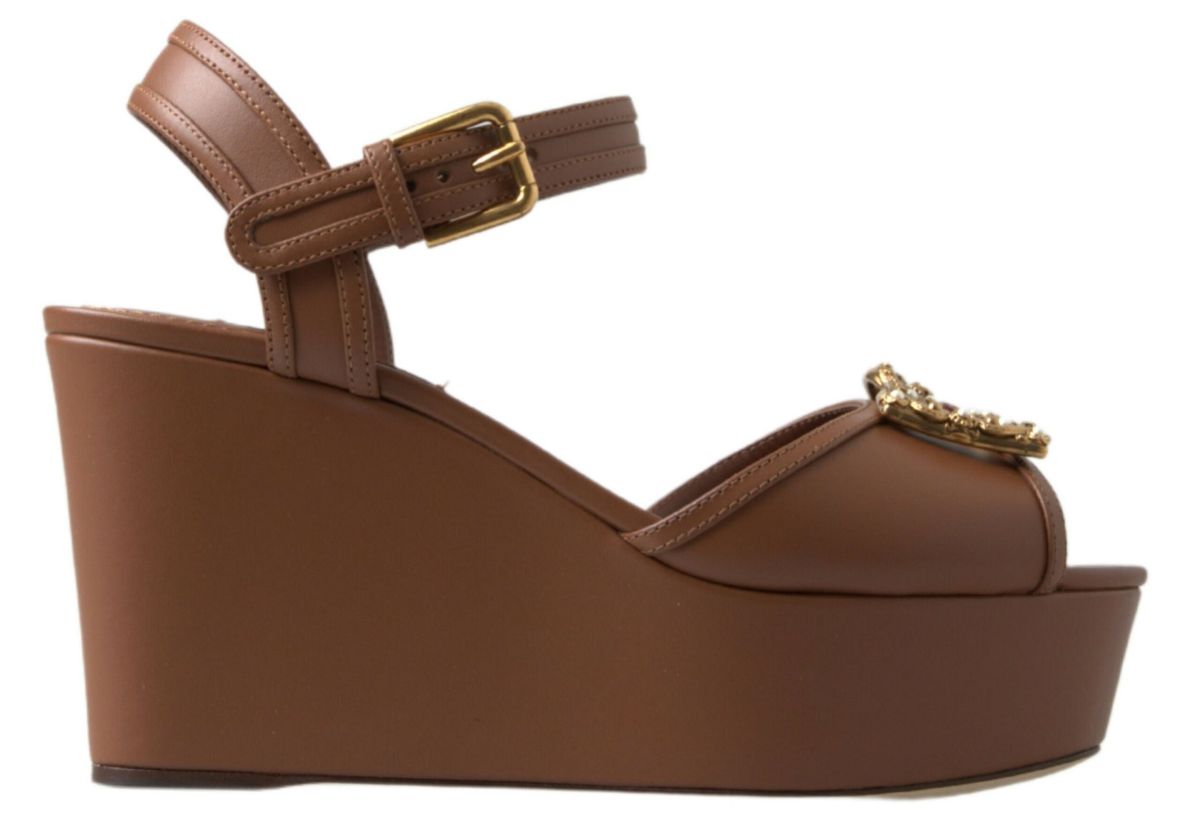 Dolce & Gabbana Chic brune læderkilehæler med ankelrem