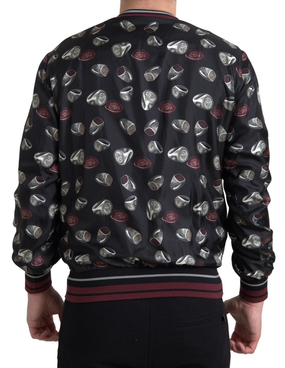 Dolce & Gabbana Elegant Silkepullover med Rund Hals - Sort Flerfarvet