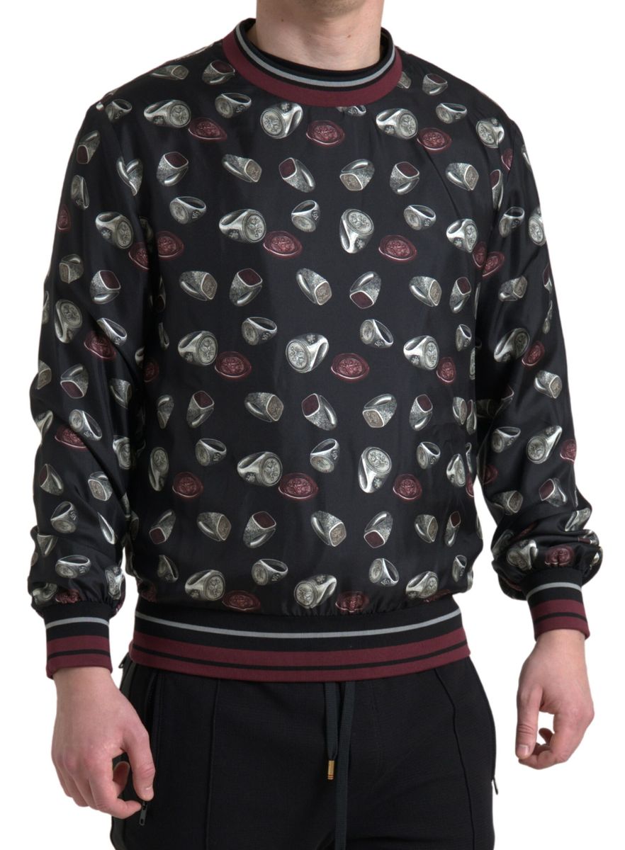 Dolce & Gabbana Elegant Silkepullover med Rund Hals - Sort Flerfarvet