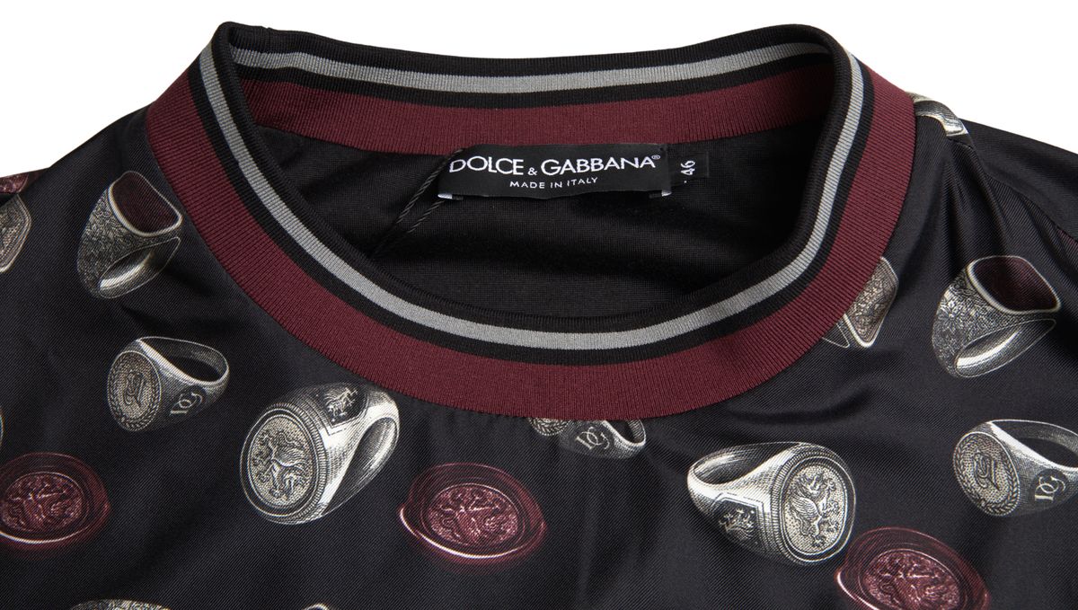 Dolce & Gabbana Elegant Silkepullover med Rund Hals - Sort Flerfarvet