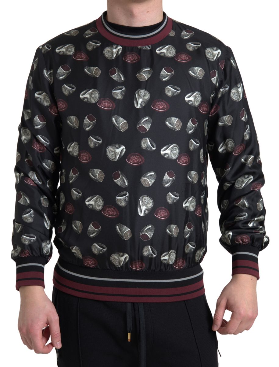 Dolce & Gabbana Elegant Silkepullover med Rund Hals - Sort Flerfarvet