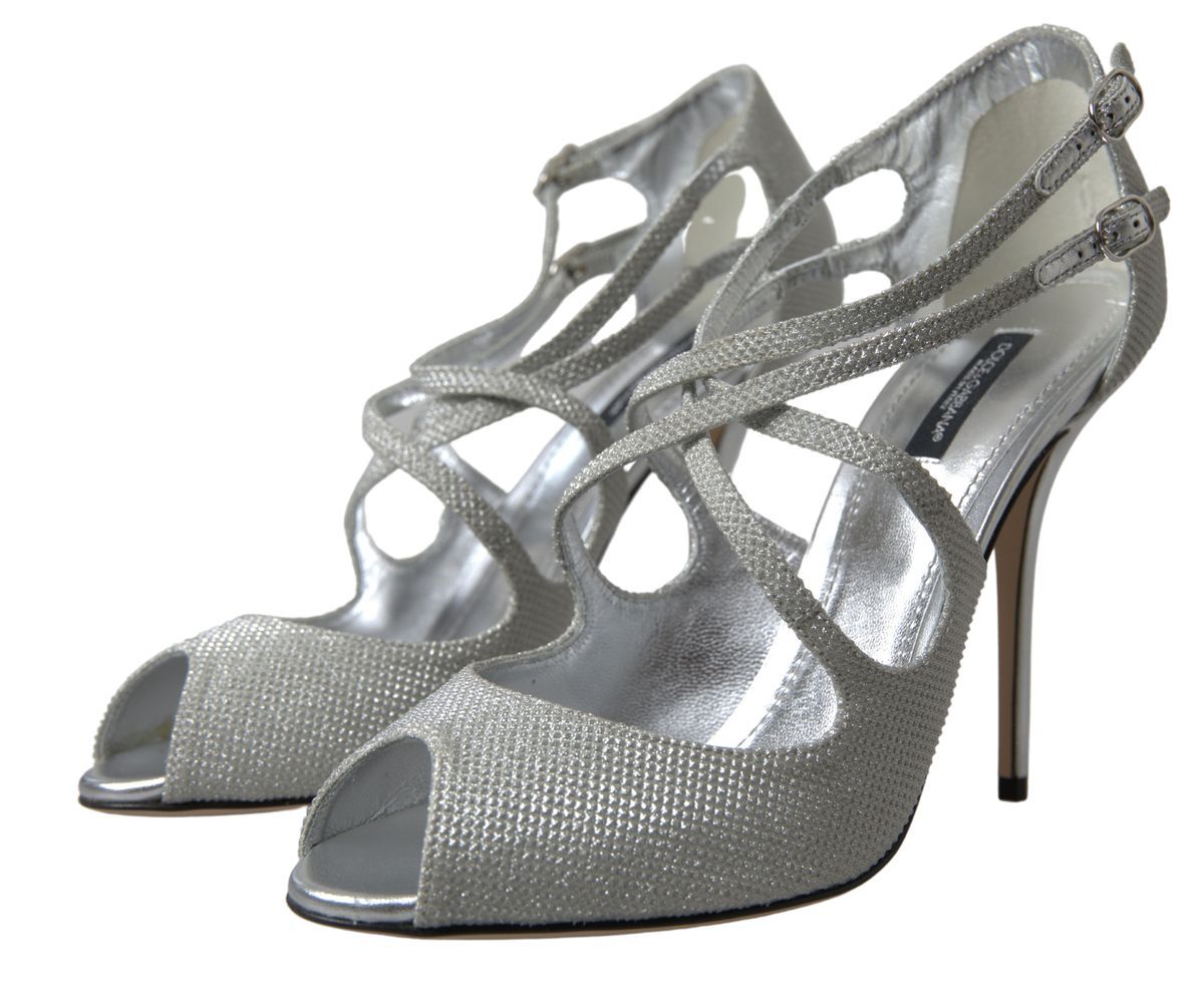 Dolce & Gabbana Elegante Glitrende Sølv Højhælede Sandaler