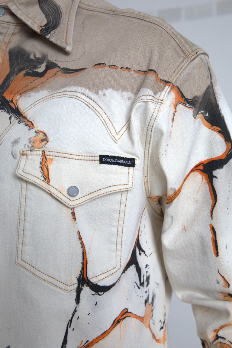 Dolce & Gabbana Flerfarvet Bomulds Stretch Denim Skjorte