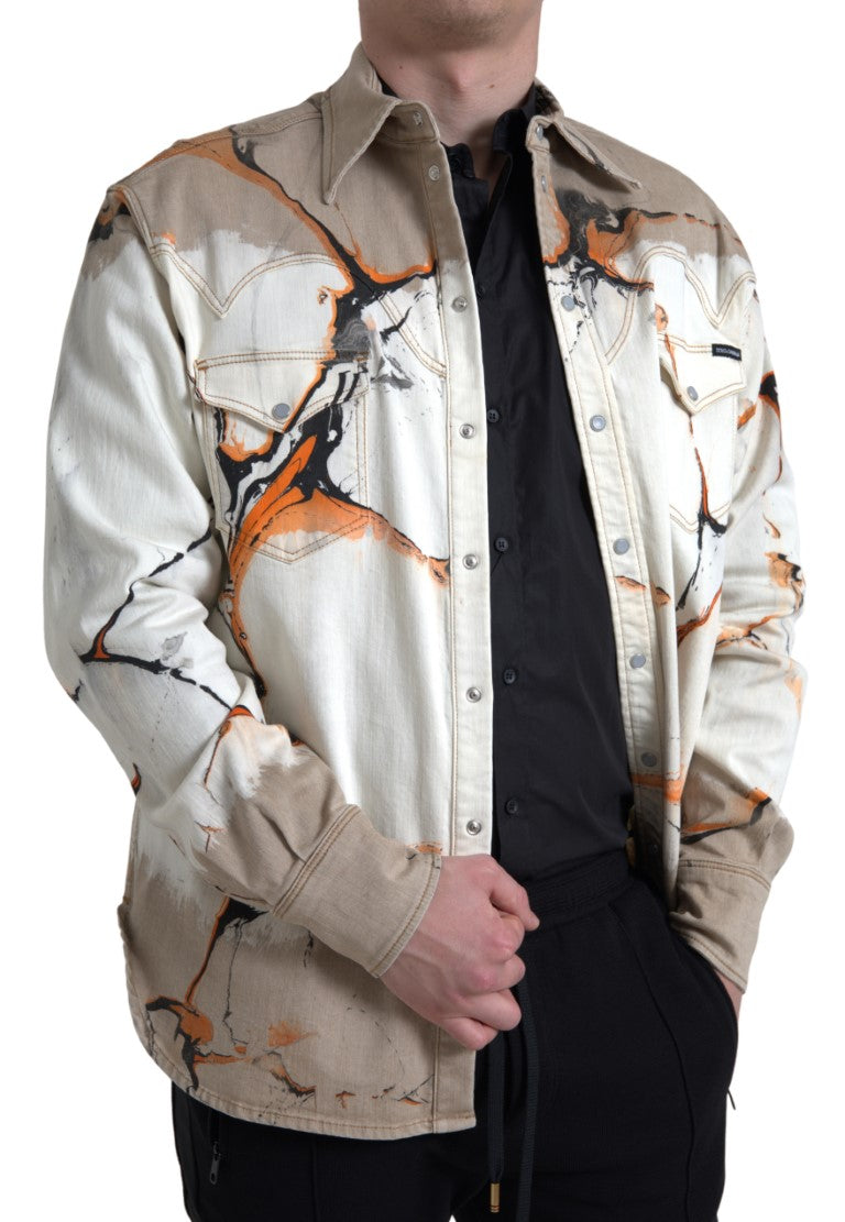 Dolce & Gabbana Flerfarvet Bomulds Stretch Denim Skjorte