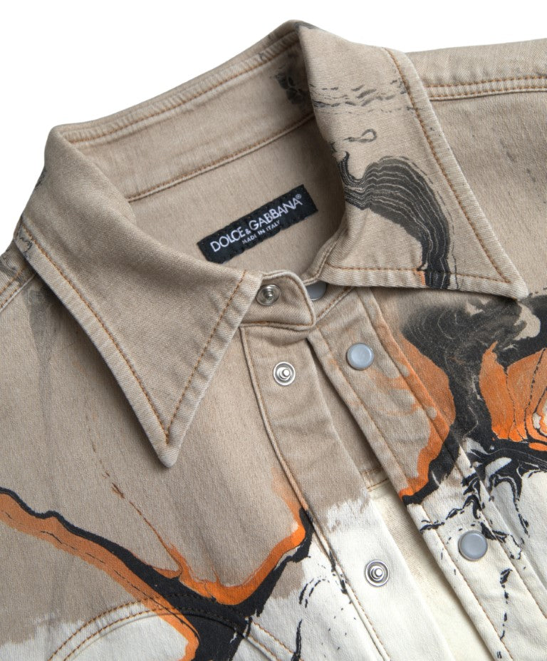 Dolce & Gabbana Flerfarvet Bomulds Stretch Denim Skjorte