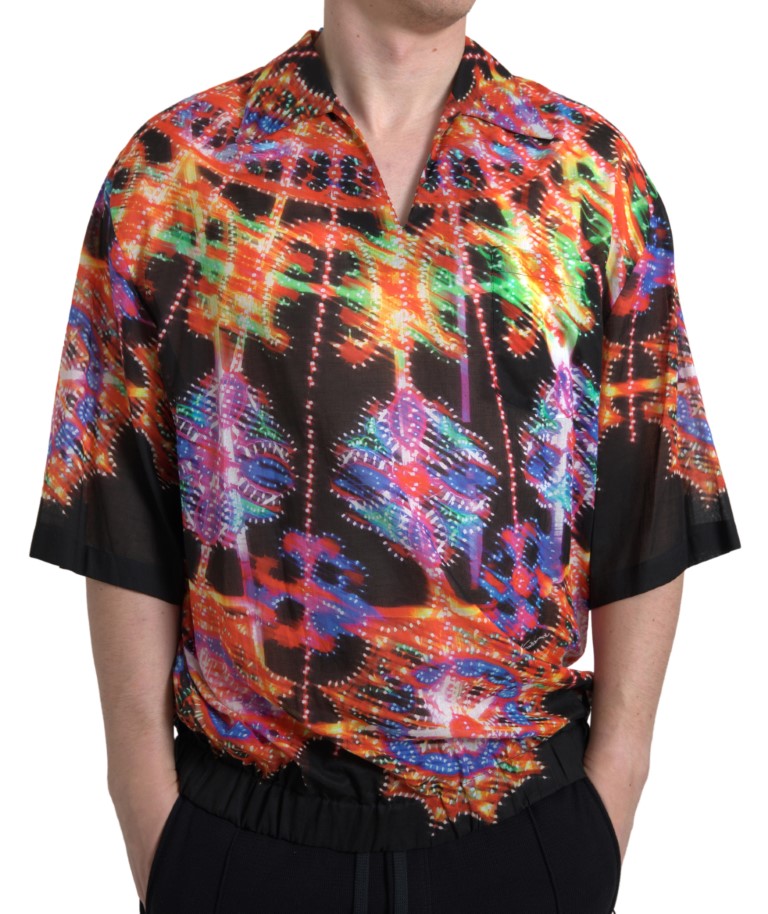 Dolce & Gabbana Multicolor Luminarie Print Bomuld Polo Shirt