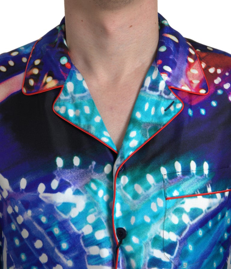 Dolce & Gabbana Silkepyjamasskjorte med Psykedelisk Tryk
