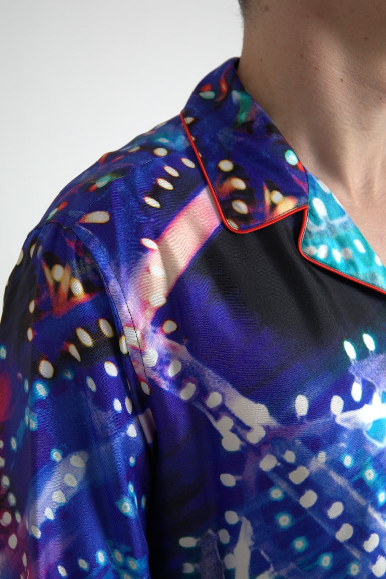 Dolce & Gabbana Silkepyjamasskjorte med Psykedelisk Tryk