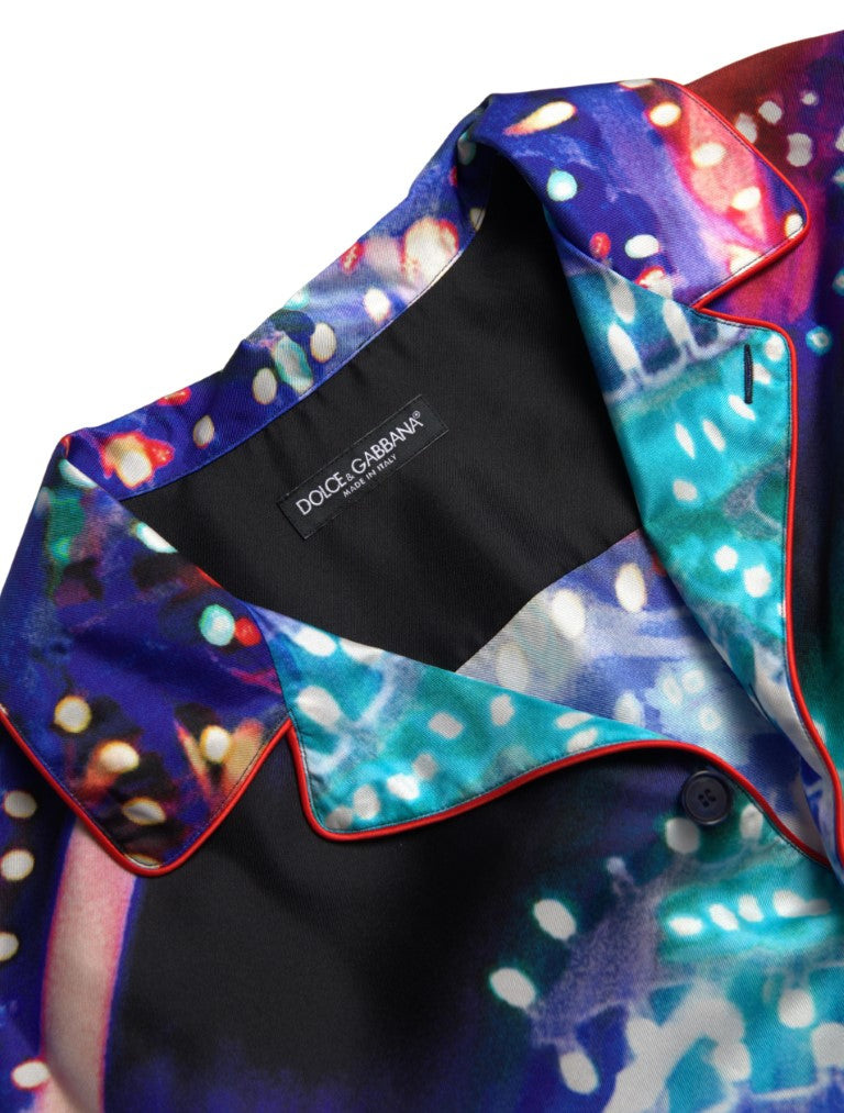 Dolce & Gabbana Silkepyjamasskjorte med Psykedelisk Tryk