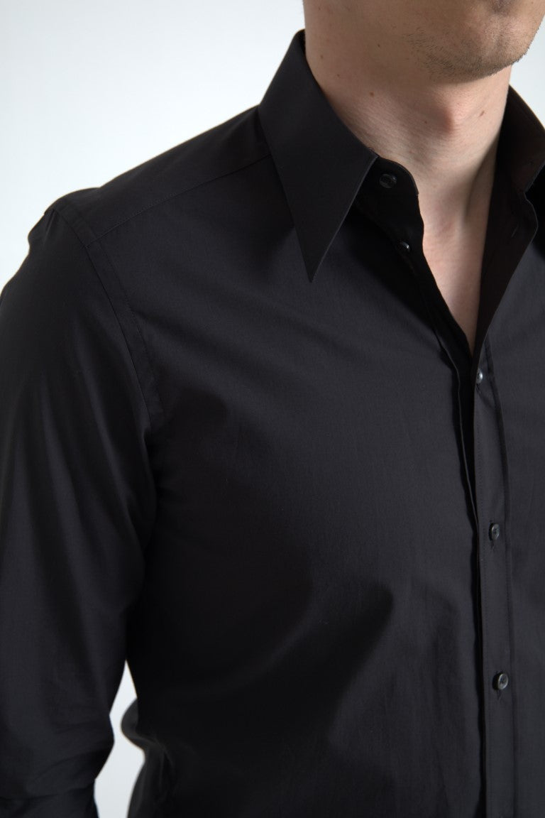 Dolce & Gabbana Elegant Slim Fit Sort Bomuldsskjorte
