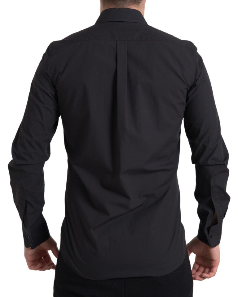 Dolce & Gabbana Elegant Slim Fit Sort Bomuldsskjorte