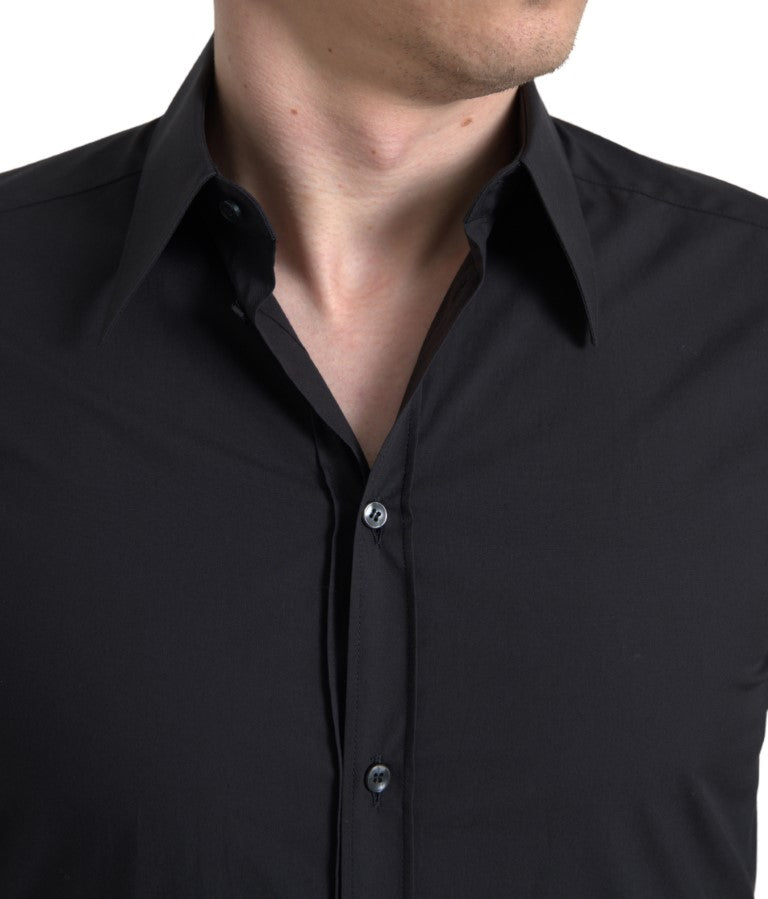 Dolce & Gabbana Elegant Slim Fit Sort Bomuldsskjorte