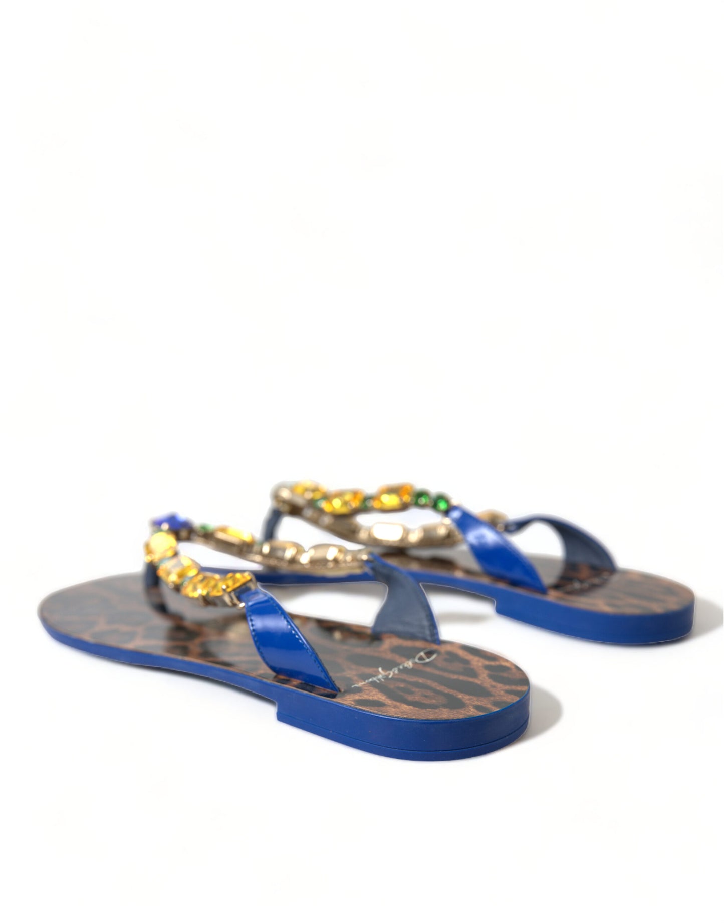 Dolce & Gabbana Elegante Blå Flade Lædersandaler