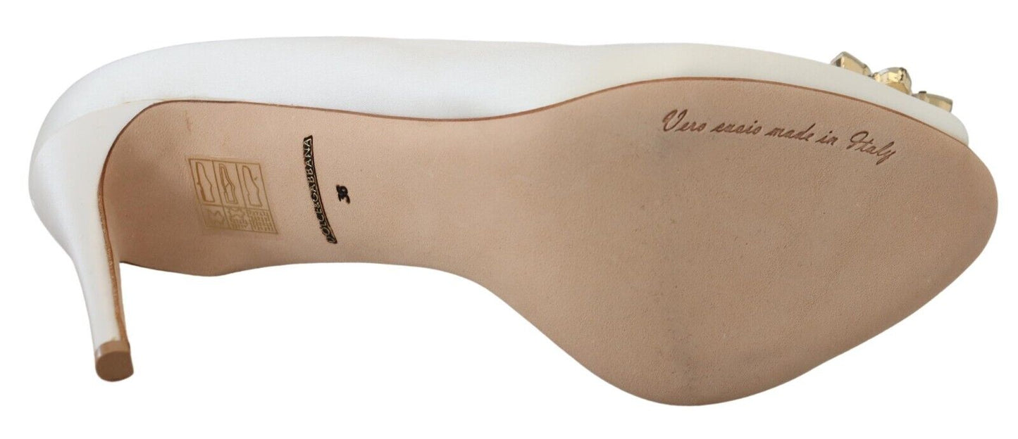 Dolce & Gabbana krystaludsmykkede hvide peep toe-hæle