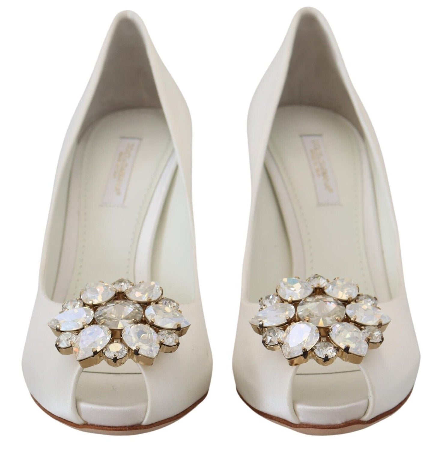 Dolce & Gabbana krystaludsmykkede hvide peep toe-hæle