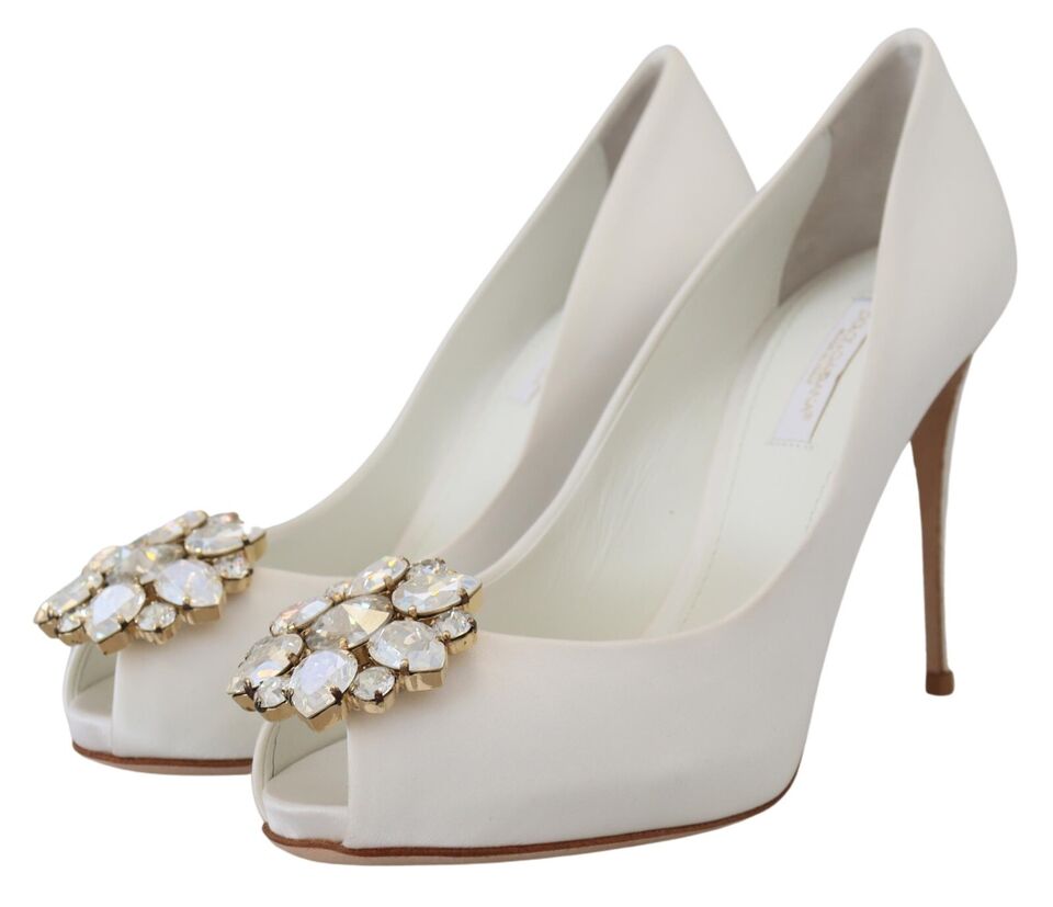 Dolce & Gabbana krystaludsmykkede hvide peep toe-hæle