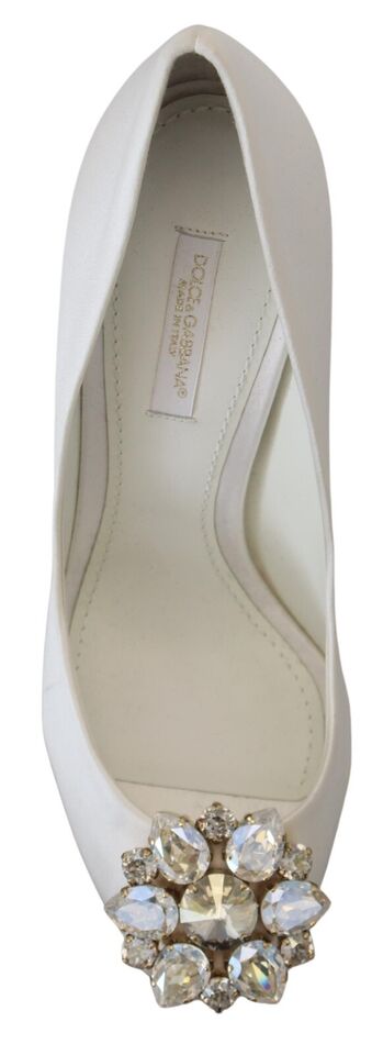 Dolce & Gabbana krystaludsmykkede hvide peep toe-hæle