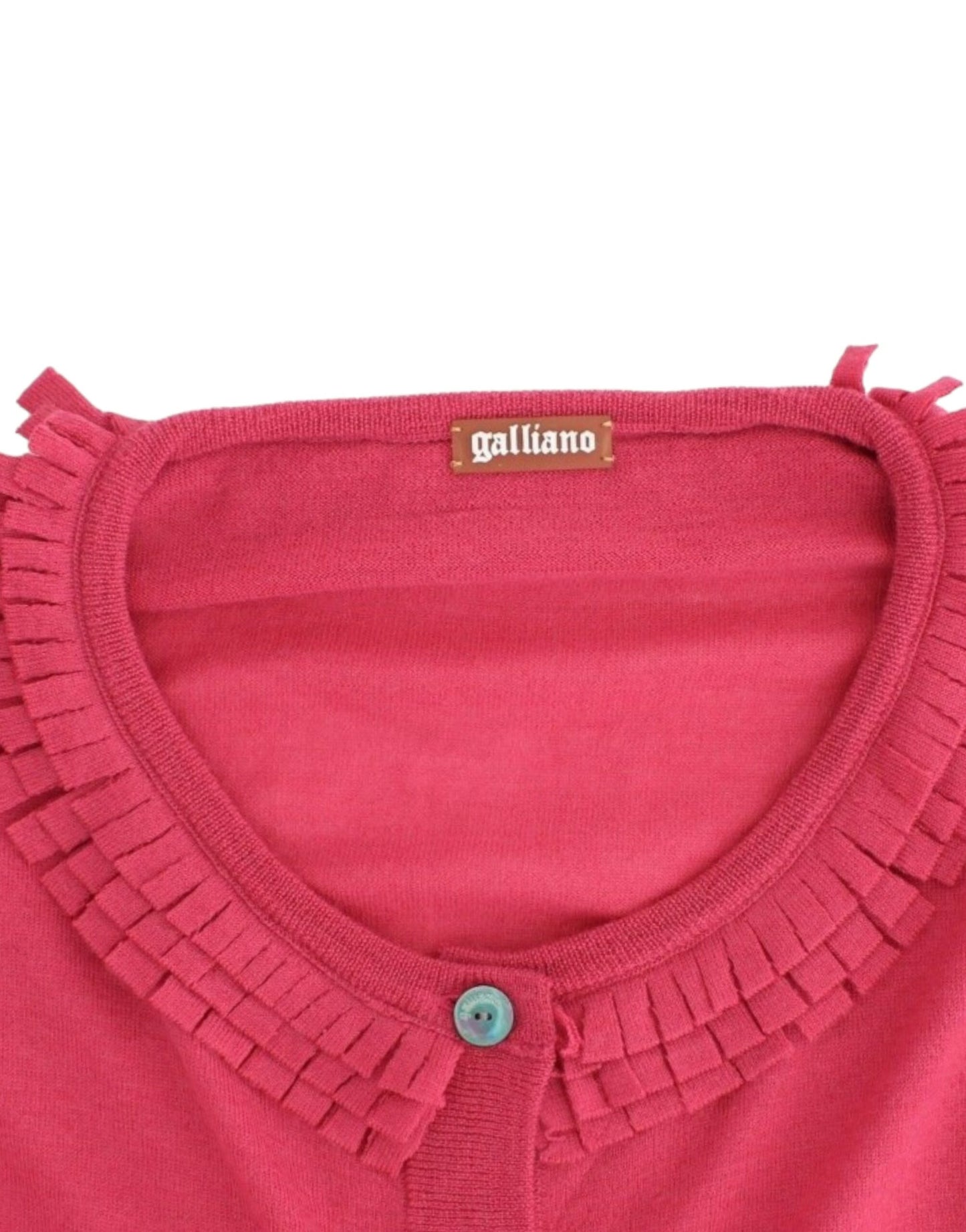 John Galliano uldcardigan med flæsedetaljer i pink