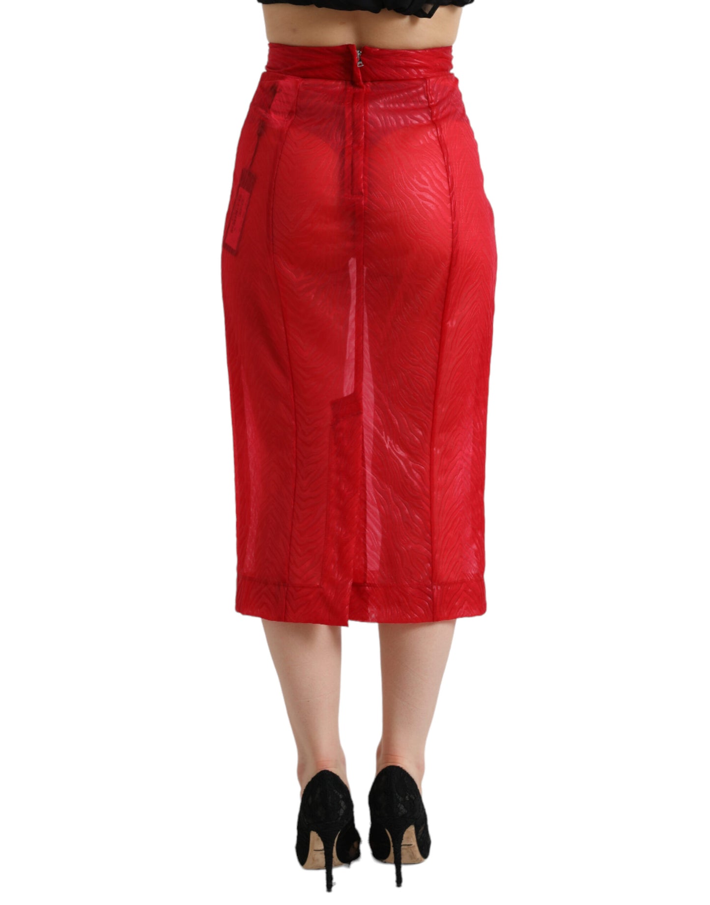 Dolce & Gabbana Chic Rød Højtaljet Transparent Midi-Nederdel