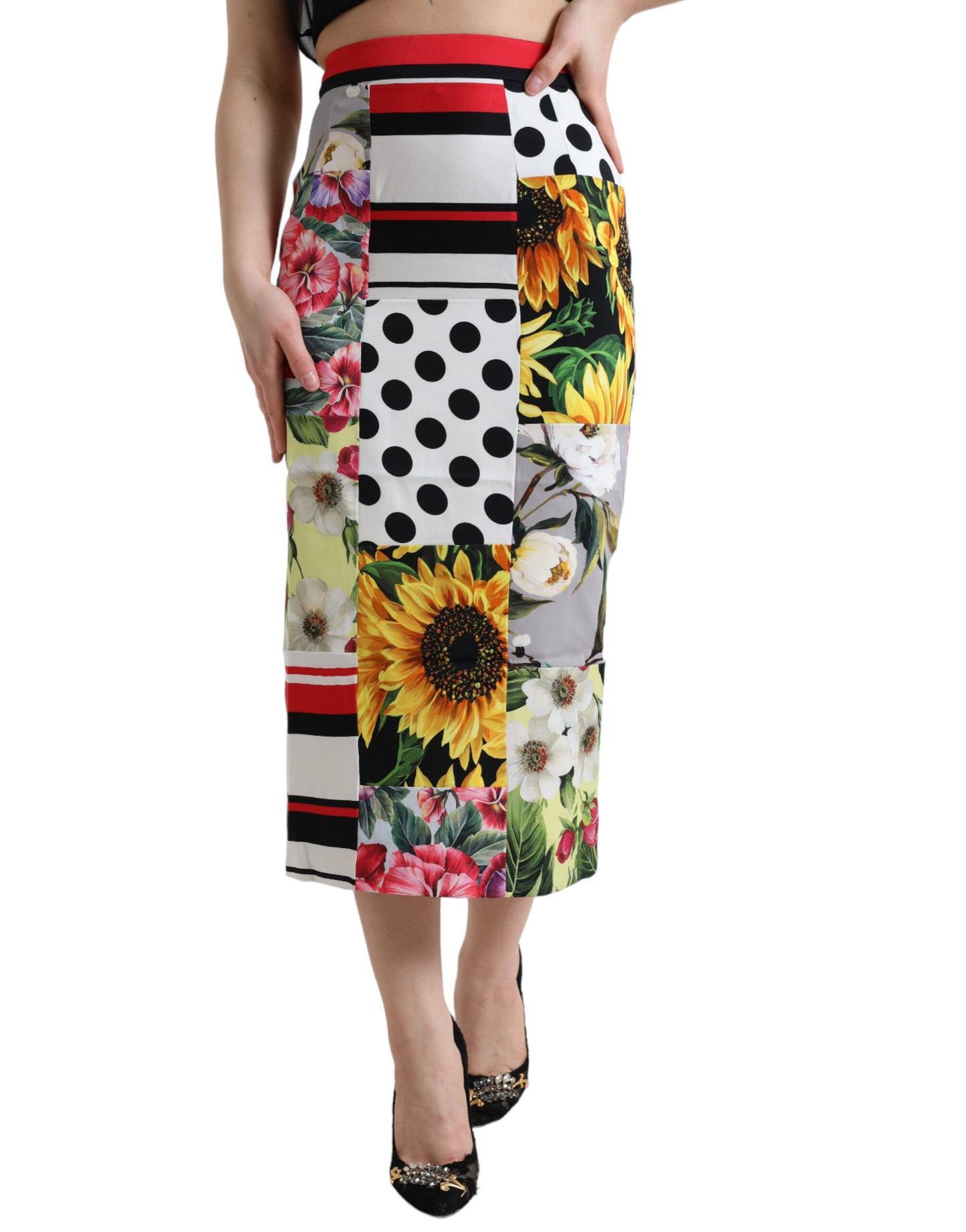 Dolce & Gabbana Glamorous højtaljet patchwork midi-nederdel