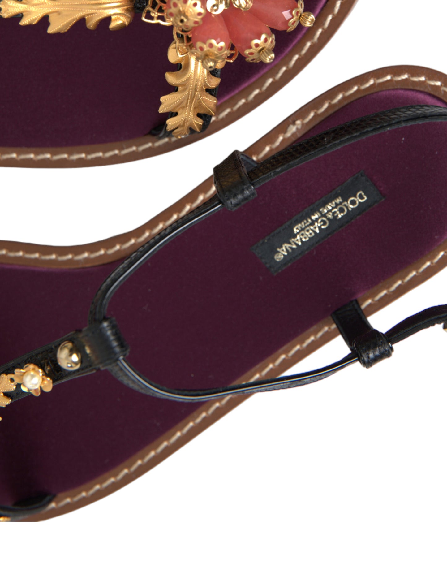 Dolce & Gabbana Elegante Krystaludsmykkede Flade Sandaler