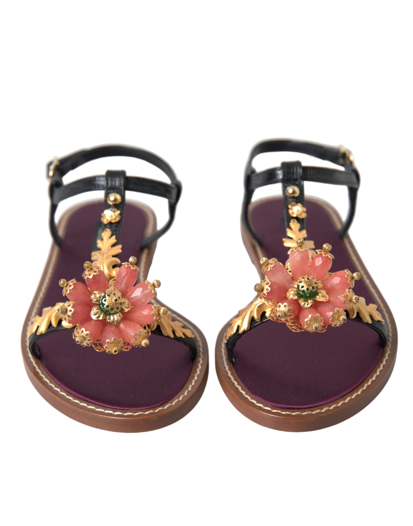 Dolce & Gabbana Elegante Krystaludsmykkede Flade Sandaler