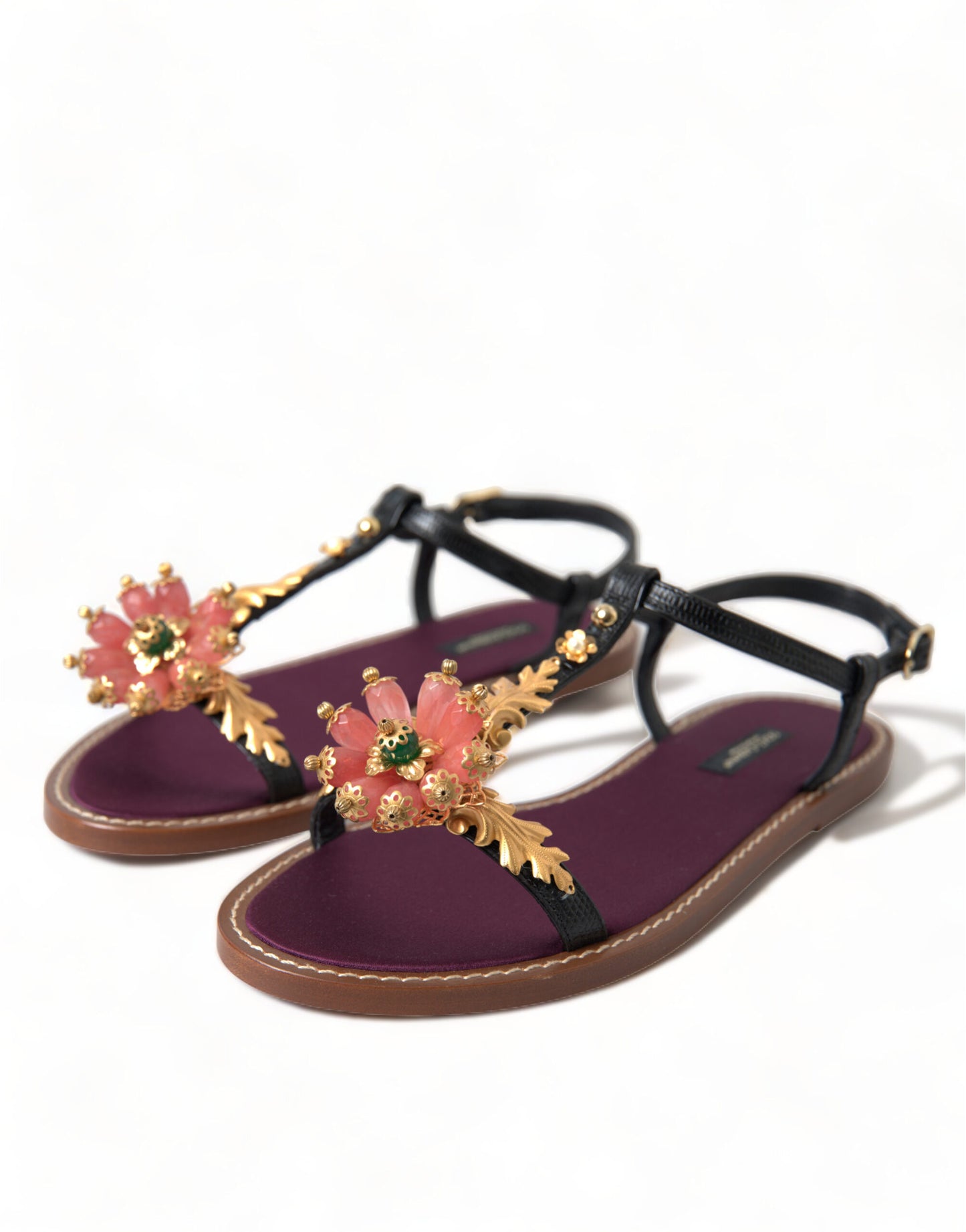 Dolce & Gabbana Elegante Krystaludsmykkede Flade Sandaler