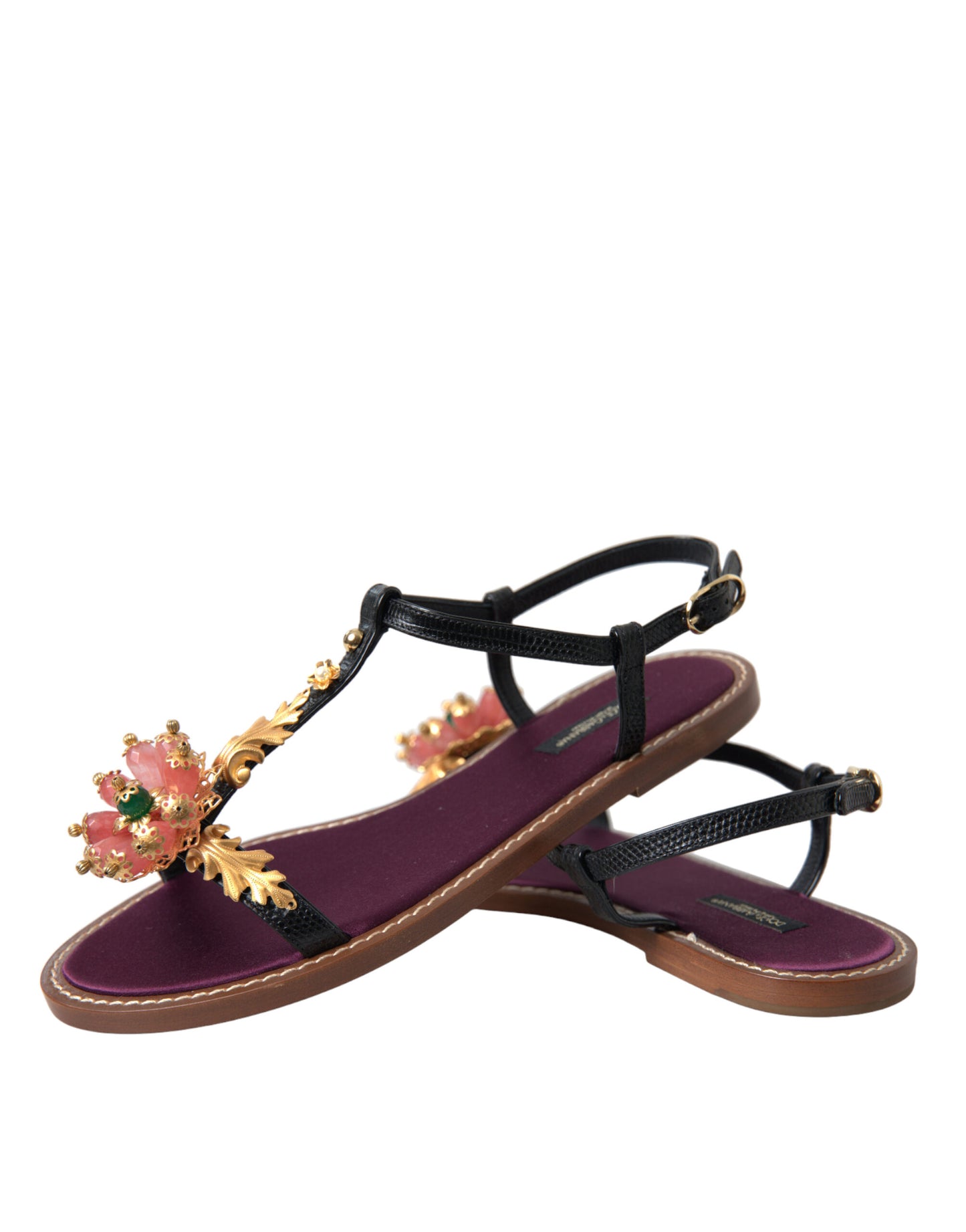 Dolce & Gabbana Elegante Krystaludsmykkede Flade Sandaler