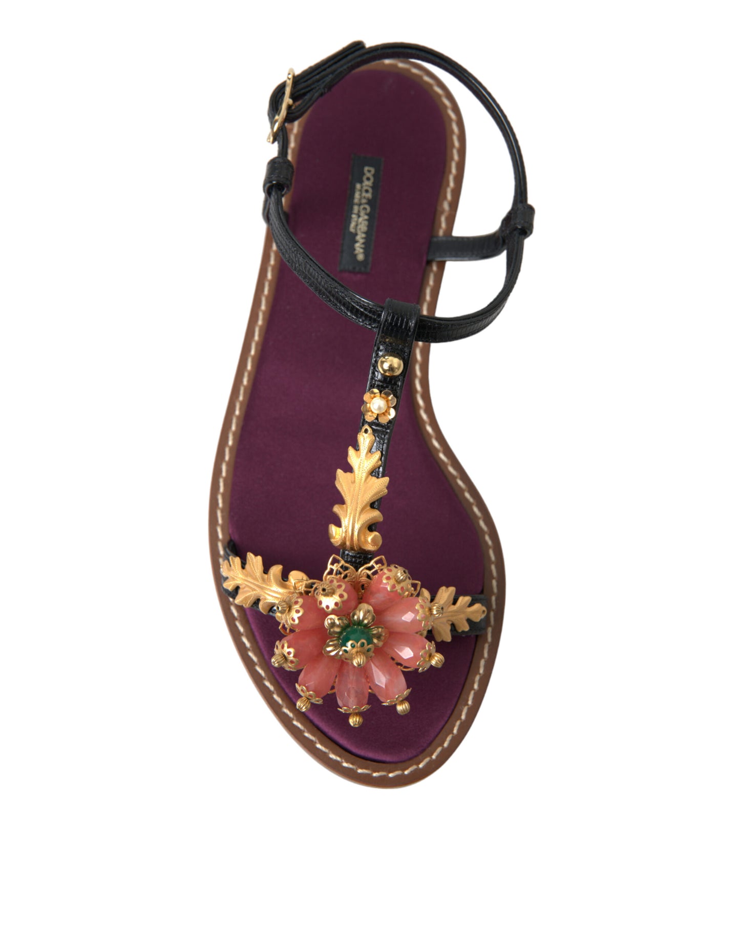 Dolce & Gabbana Elegante Krystaludsmykkede Flade Sandaler