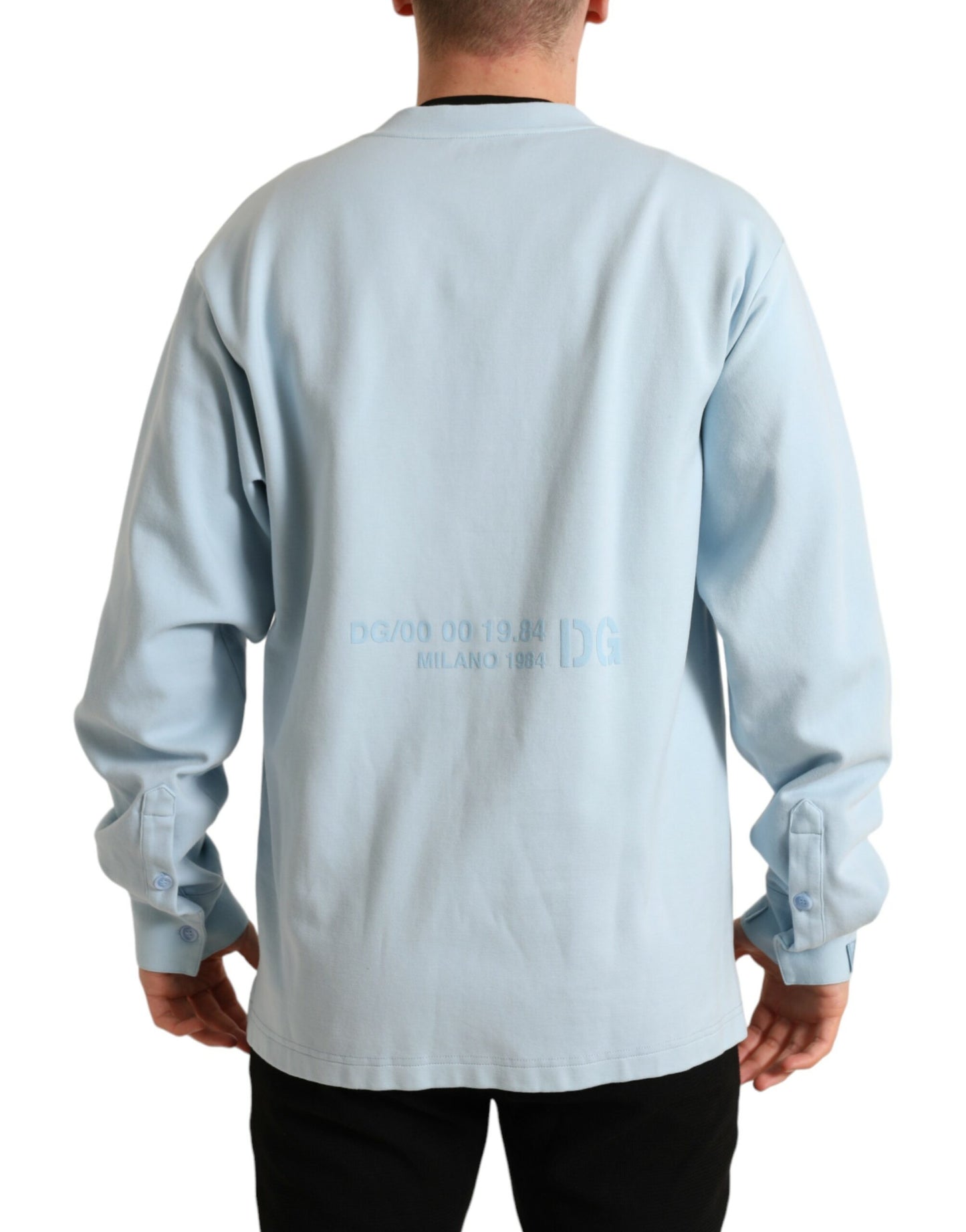 Dolce & Gabbana Elegant Lyseblå Bomuldsblanding Rund Hals Sweater