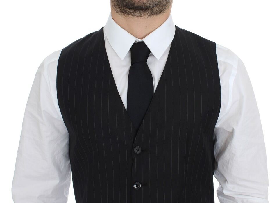 Dolce & Gabbana Chic Sort Stribet Uld Silke Kjolevest